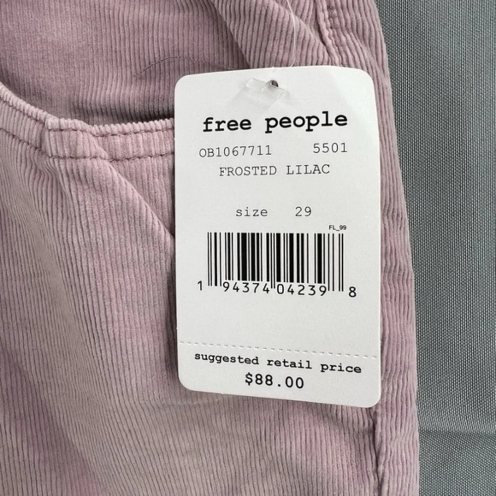 Free People Pants Lilac Corduroy High Rise‎ Button Fly Skinny Ankle Size 29 New